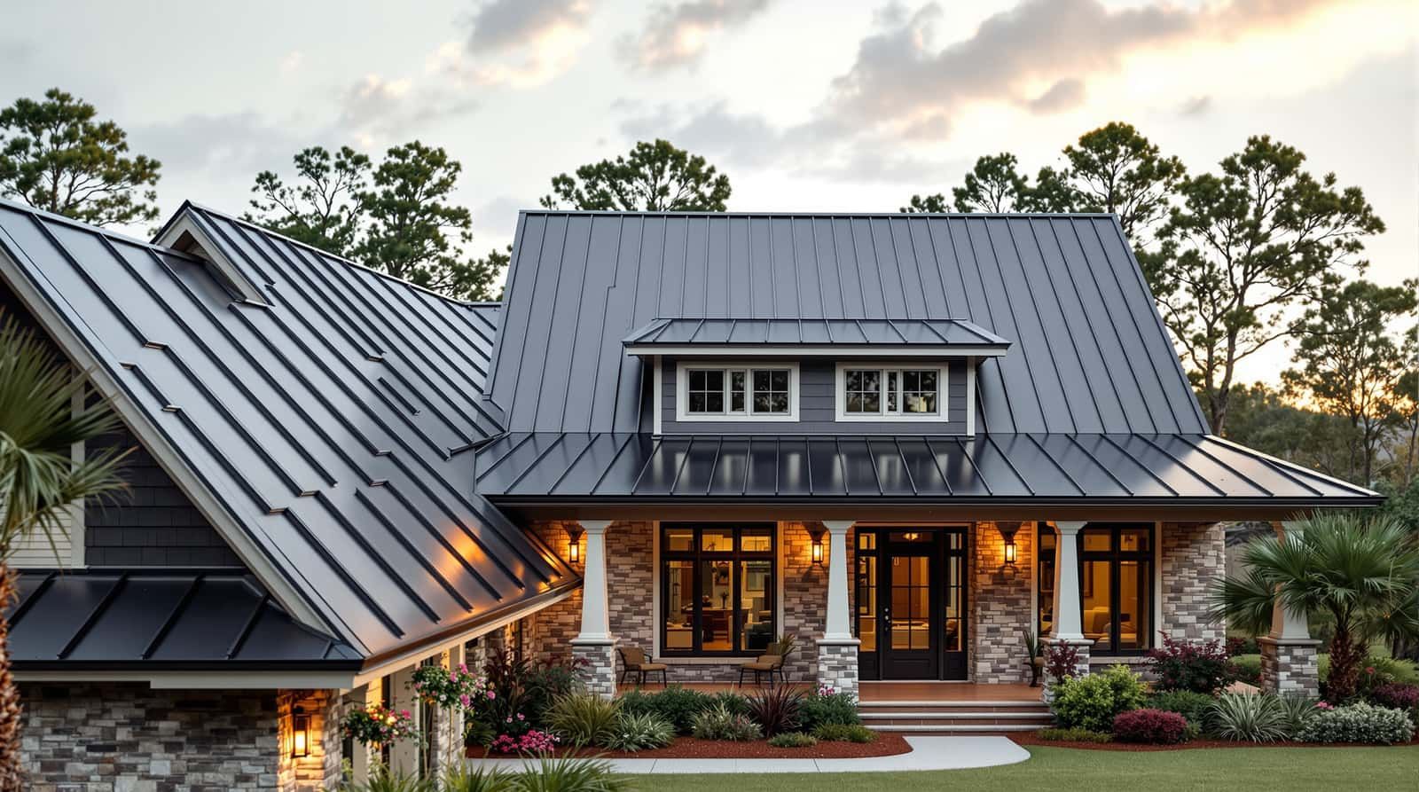 Standing seam metal roofing installation on a residential home in Daphne, Baldwin County, Alabama by Southern Roofing Systems showing concealed clip attachment system with Kynar 500 PVDF coated panels rated for Gulf Coast salt air corrosion resistance and ASCE 7 Wind Zone III wind uplift specifications with thermal movement allowance designed for 140 to 160 mph design wind speeds across the coastal Alabama climate