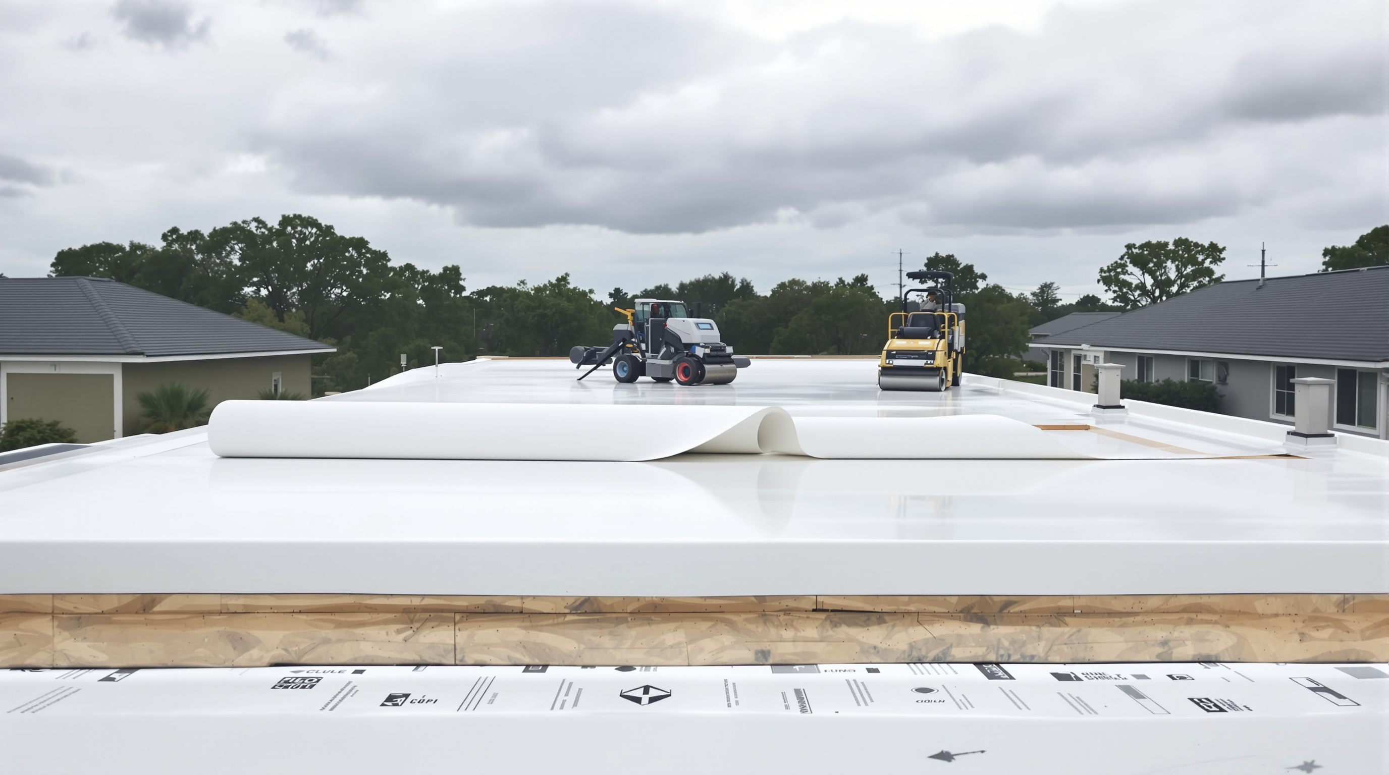 Roofing contractor operating a hot-air welding machine to fuse 60-mil TPO membrane seams on a residential flat roof in Mobile Alabama, creating heat-welded bonds stronger than the thermoplastic polyolefin membrane itself to eliminate the adhesive seam failures common on Gulf Coast low-slope roofs where 66 inches of annual rainfall and ponding water demand watertight single-ply membrane installation across Mobile County properties