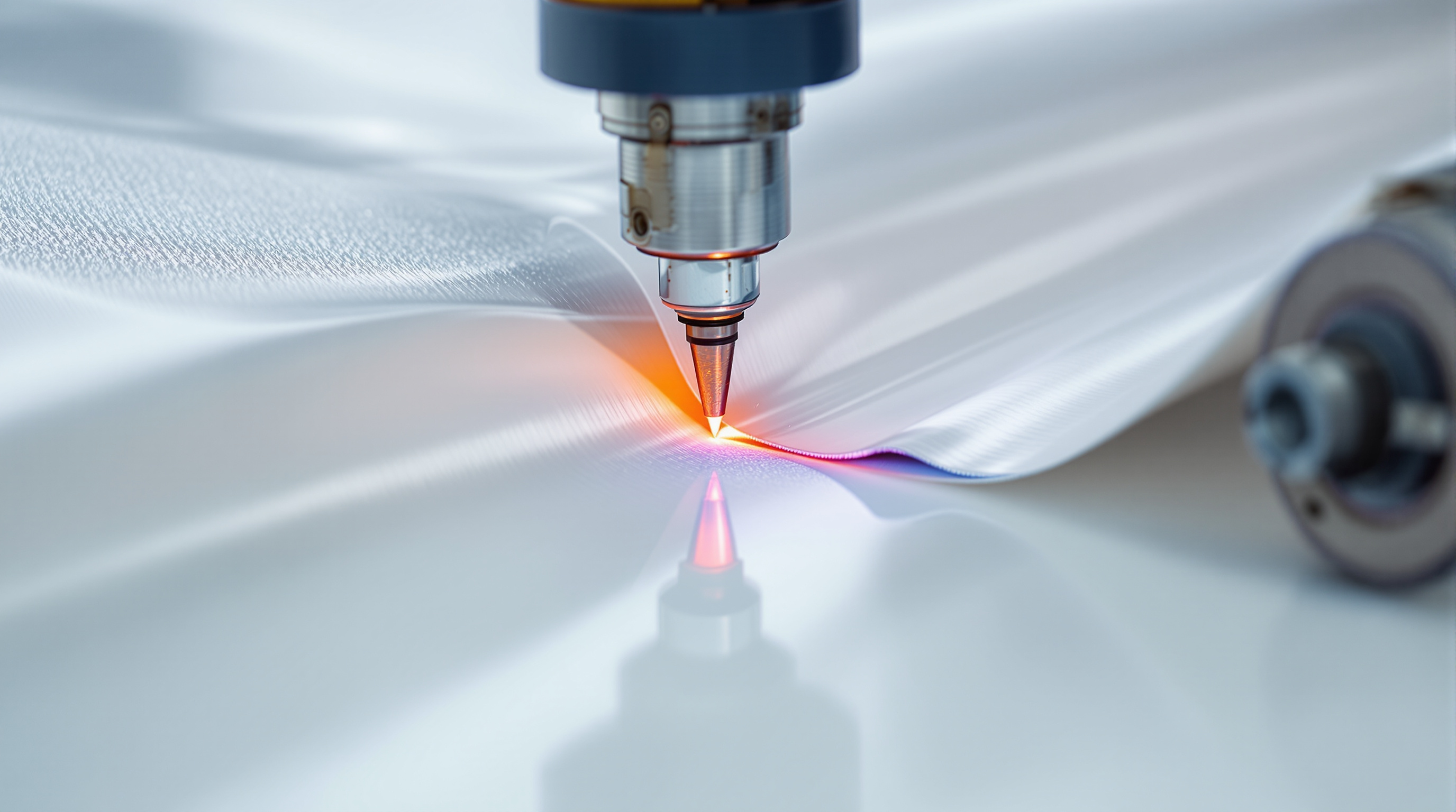 Close-up of a heat-welded 60-mil TPO roofing seam on a commercial flat roof in Mobile County Alabama, showing the homogeneous bond created by hot-air welding equipment where the seam material and panel material fuse into a single waterproof layer, providing superior wind uplift resistance for Gulf Coast commercial buildings in ASCE 7 Wind Zone III conditions